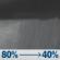 Tonight: Rain showers. Cloudy, with a low around 45. West wind around 7 mph. Chance of precipitation is 80%. New rainfall amounts between a tenth and quarter of an inch possible. Tonight: Rain Showers